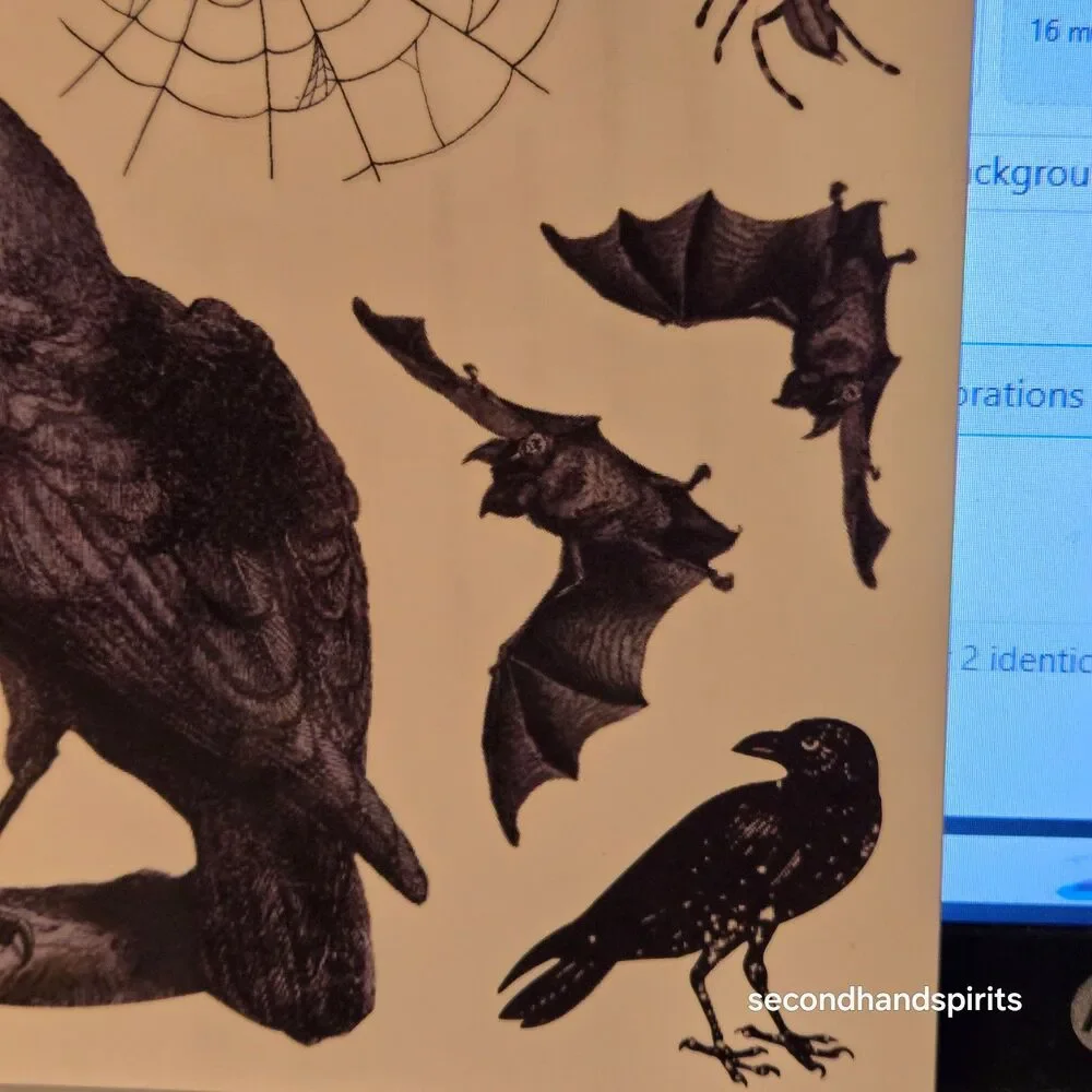 Lot of 6 Halloween Pumpkin Decorating Sheets Gothic Skull Crow Spider Bat Party